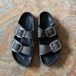 Women's Birkenstock Big Buckle Arizona Sandals, Leather Black 39